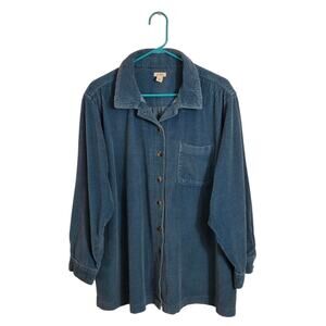 LL Bean Shirt Women's 2X‎ Blue Corduroy Shacket Shirt Button Up Long Sleeve